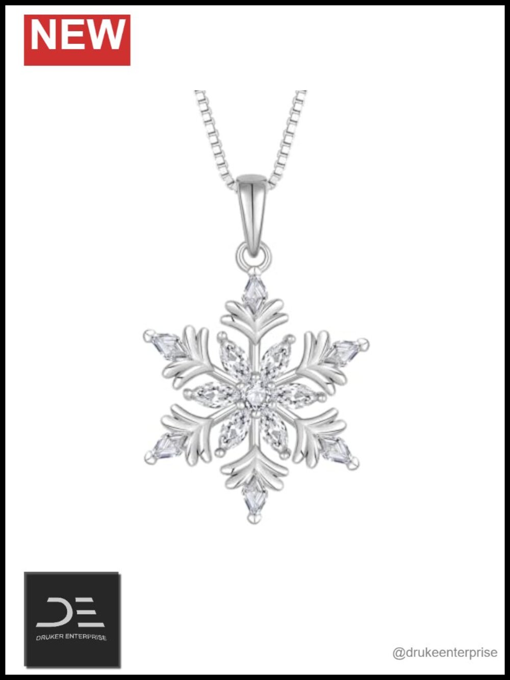 925 Sterling Silver Snowflake Pendant Necklace Cubic Zirconia Christmas Jewelry